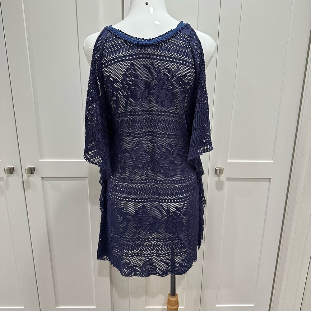 Becca Blue Cold Shoulder Sheer Swim Coverup Size Small - Picture 4 of 5